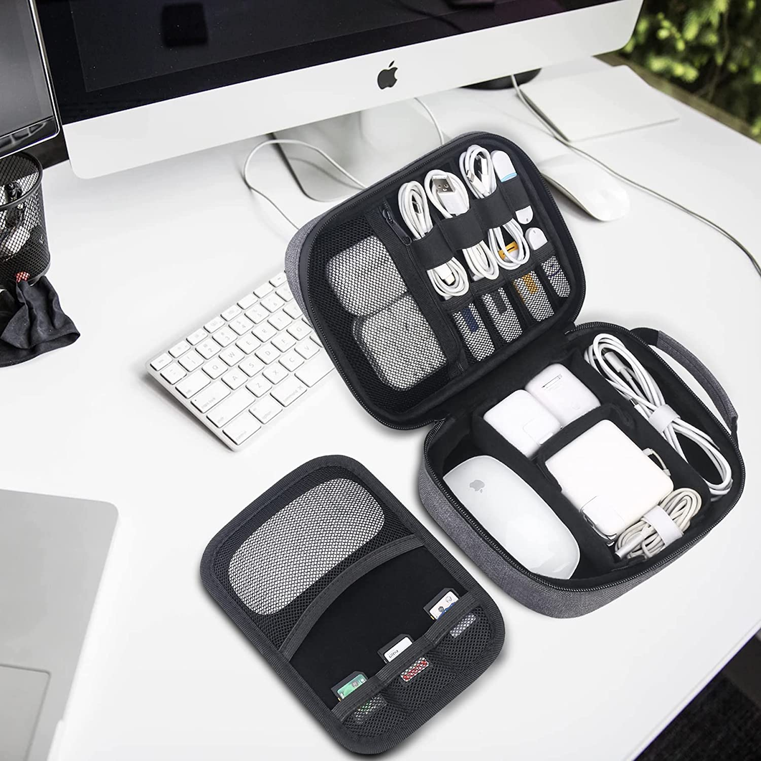 Lacdo Electronic Organizer, Travel Cable Organizer Bag Pouch Tech Electronics Accessories Carry Case Portable Storage Bag Charger Case for Cable, Cords, Charger, Phone, Hard Drive, Power Bank, Gray