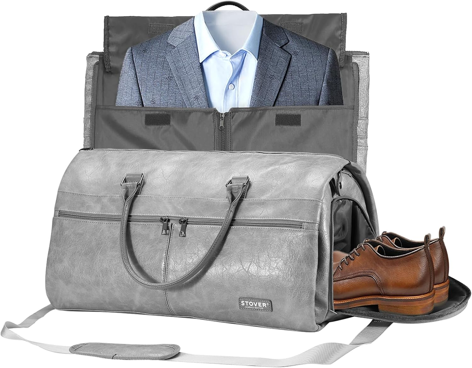 STOVER Garment Travel Duffle Bag, Large 2-In-1 Convertible Carry-On Luggage for Men & Women- Hanging Suits, Dresses & Clothes + Shoe Compartment- Weekender Tote Combo Duffel, Blue