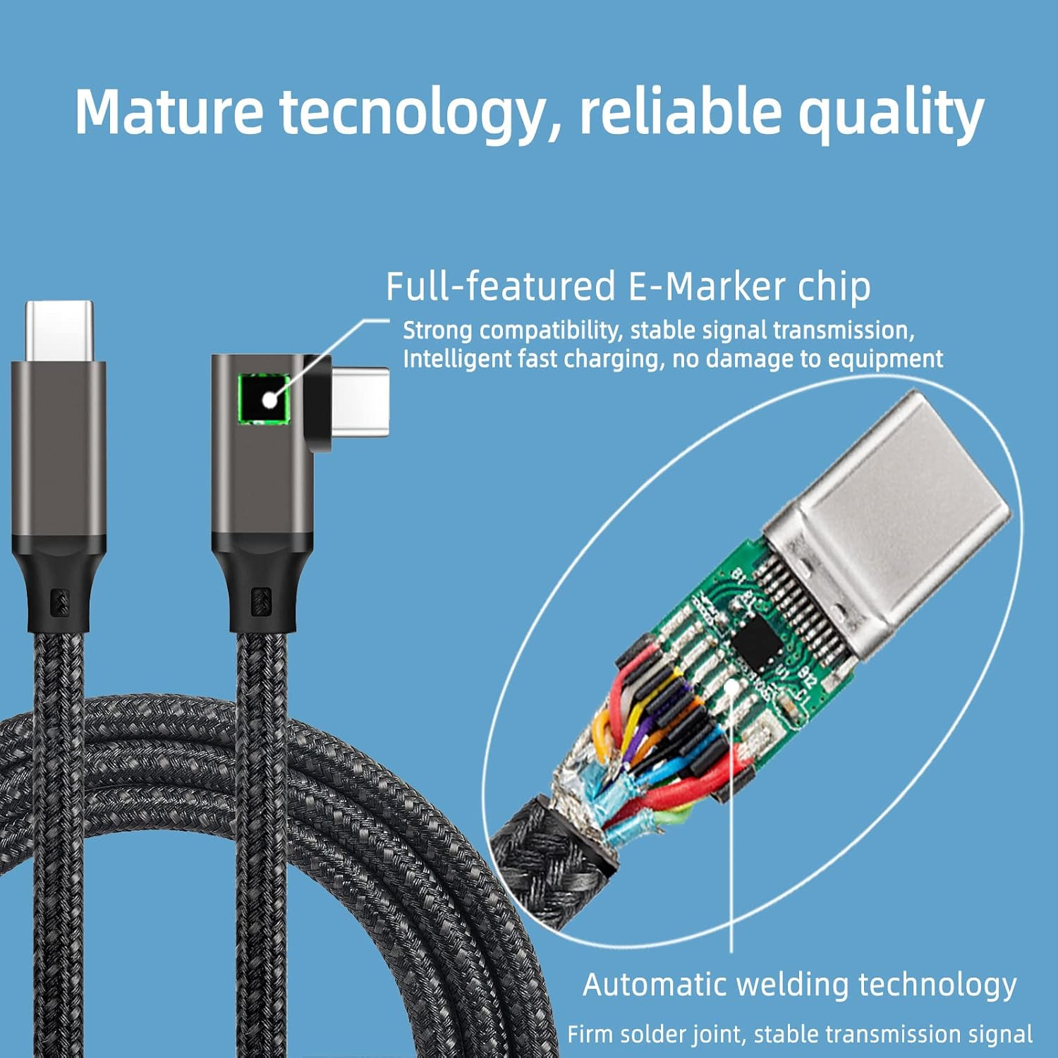 USB C to USB C 3.2 Gen1 5Gbps PD 60W Cable [17Ft Nylon Braided L-Shape], Sisyphy 4K@60Hz Monitor Video Cable Compatible with Surface, Macbook Pro/Air, Ipad Pro, Pixel and More Type-C Devices image number 1