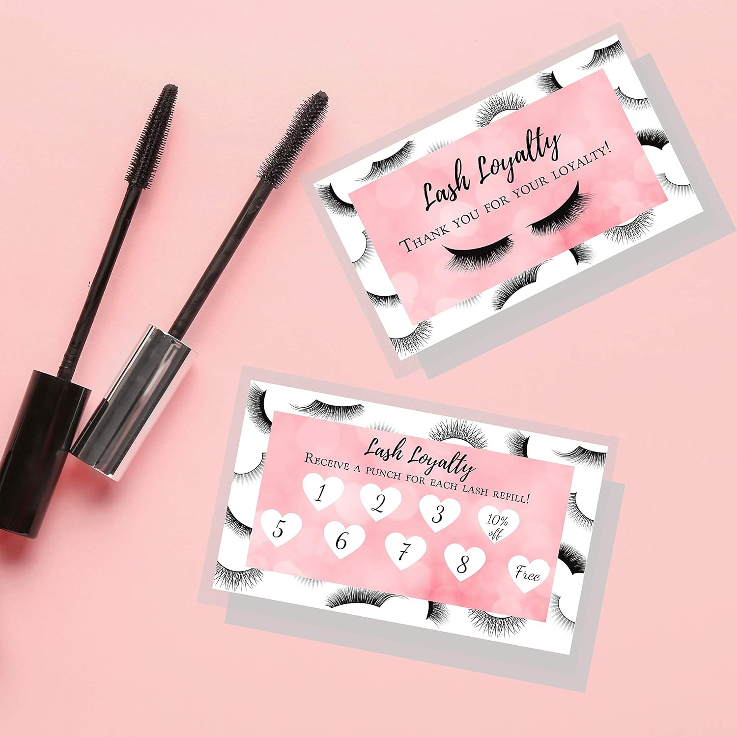 Lash Extension Aftercare Instructions Card | 100 Pack | Size 3.5X2" Inches after Care (2-3 Week Fillers) | False Lash Print with Bubbly Pink Inlay Design (Lash Extension Loyalty 250Pk)
