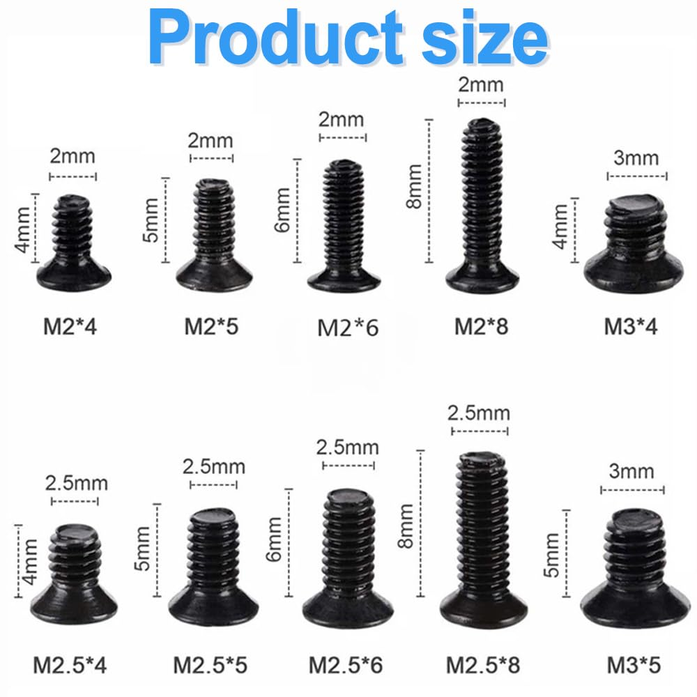 Wzenclave 500Pcs 10Sizesscrew Kit Repair Tool Assortment Set Cross Countersunk Laptop Repair Screw Combination Set M2 M2.5 M3 Black Laptop Computer Screws Assortment Kit for Electronic Repair image number 5