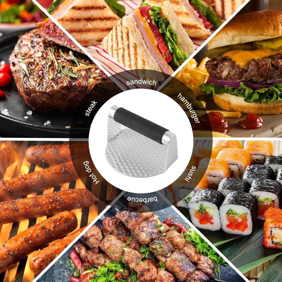 Burger Press 5.5" Round, Stainless Steel Burger Press Meat Steak, Professional Burger Smasher, Grill Press for Flat Top Griddle Grill Cooking, Juicy and Crispy Burgers for Bbqs (304 Stainless Steel) image number 3