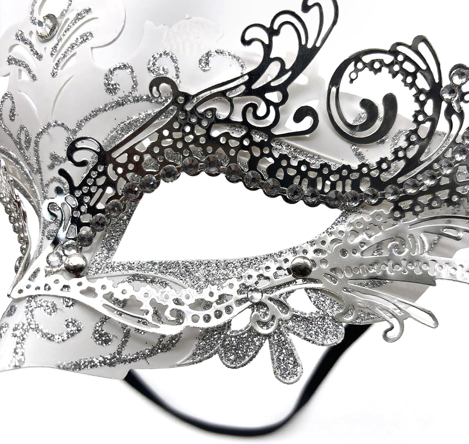 Masquerade Mask for Women: Elegant Venetian-Style, a Standout Masquerade Accessory. This 1-Piece White Mask Suits Mardi Gras, Costume Parties&mdash;Adding Glamour to Any Occasion. image number 5