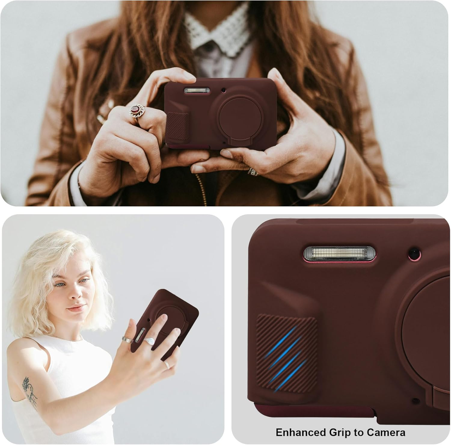 RAIALL Case for Kodak PIXPRO FZ55 Digital Camera, Soft Silicone Protective Case for Kodak PIXPRO FZ55 Vlogging Camera, Lightweight FZ55 Camera Case Cover Grip Body Skin, Brown - Black image number 3