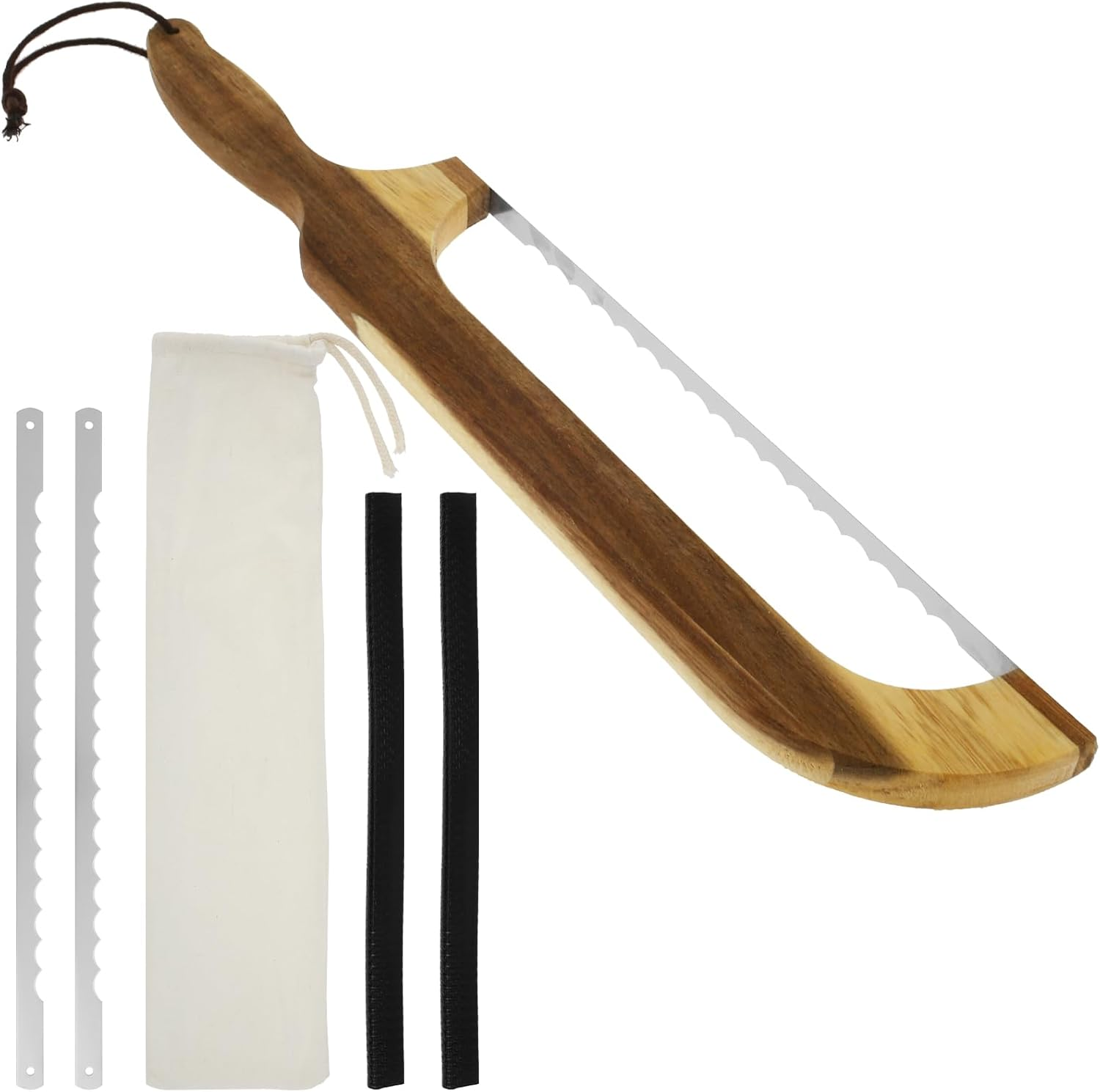 Sourdough Slicer Knife, Bread Bow Slicer, Stainless Steel Bread Cutting Tool, Food Grade Bread Slicer with 2 Spare Blade + 2 Knife Guards for Sourdough Loaf Baguettes Bagels