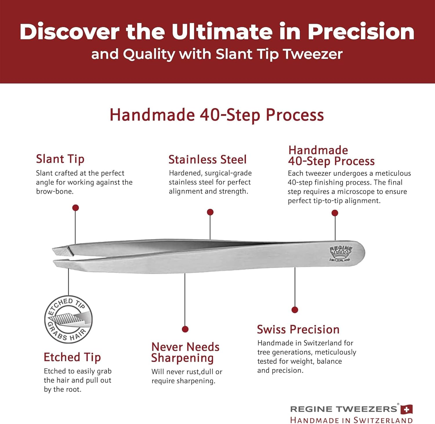Slant Tip Tweezers | 100% Handmade | Surgical Grade Stainless Steel | Professional Precision Eyebrow and Hair Remover | World'S Best Tweezers image number 3