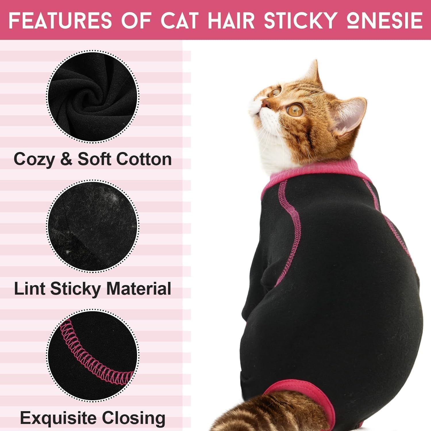 DENTRUN Cat Surgery Recovery Suit Cat Post Surgery Suit Cat Clothes for Cats Only Kitten Clothes Cat Onesie Cat Outfit E-Collar Alternative Cat Jumpers Lost Hair Removable Breathable image number 1