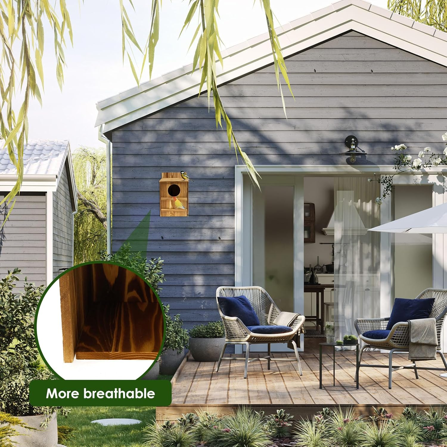 Owl House, Circular Opening Wood Birds Box, Large Size Bird Box, Easy to Install Wood Bird Box, Owl Box House with Mounting Screws for Birds image number 2