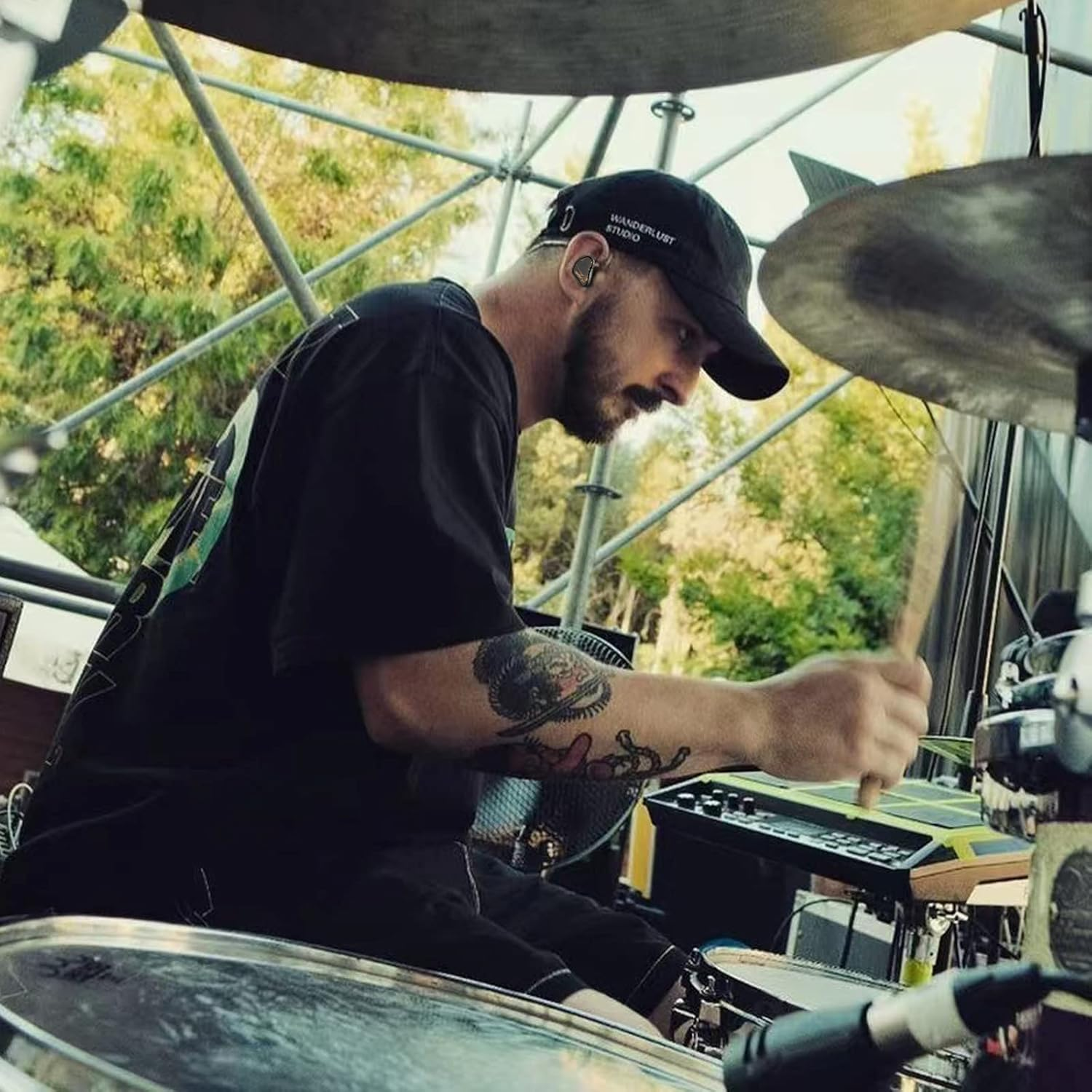 BASN MMCX in Ear Monitor Headphones,Triple Driver IEM In-Ear Earphone for Musician Drummer, Noise-Isolation Hifi Stereo Earbuds with Two Detachable Cables (Golden Obsidian) - Bluish White image number 3