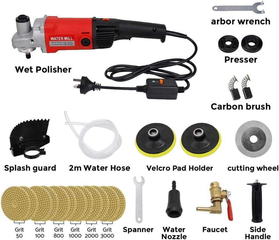 ALSTON 1400W Wet Polisher Concrete Stone Polisher Concrete Stone Wet Polishing Kit, Marble Granite Concrete Polishing, 6 Speed Adjustable, with AU Plug image number 5