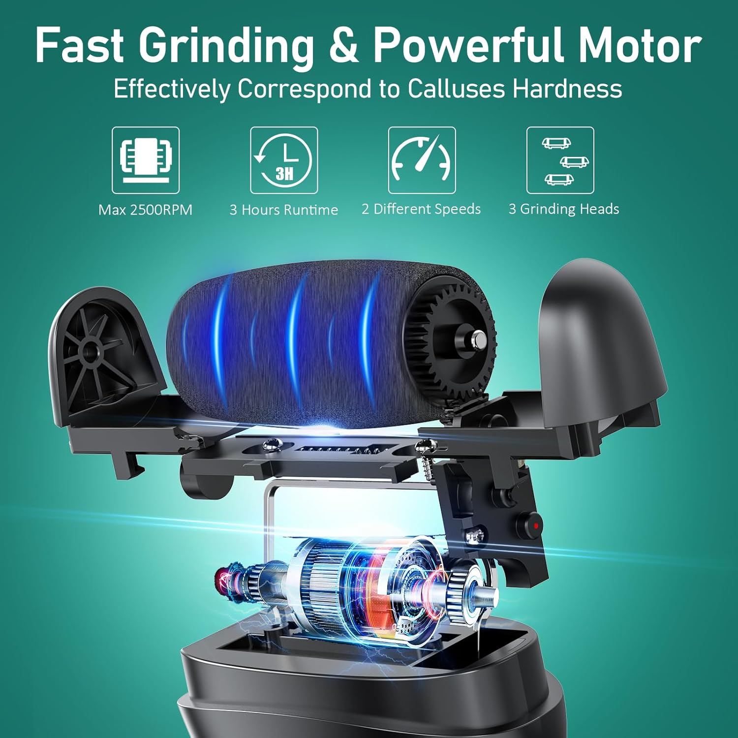 Electric Callus Remover for Feet - with 9Pcs Larger Grinding Head, Portable Pedicure Kit Foot File Callus Remover, Rechargeable Waterproof Foot File for Foot Care Deadskin Remover LCD Display-Black image number 6