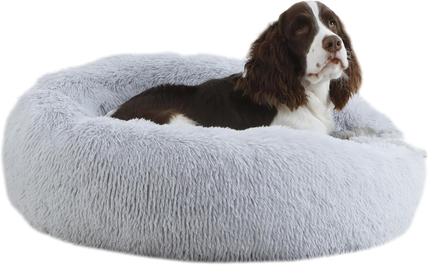 Calming Dog Bed, Plush Anti-Anxiety Donut Dog Bed for Small Medium Large Dogs, Warming Cozy Soft Cute round Washable, Marshmallow Cuddler Nest Pet Bed, Grey image number 3