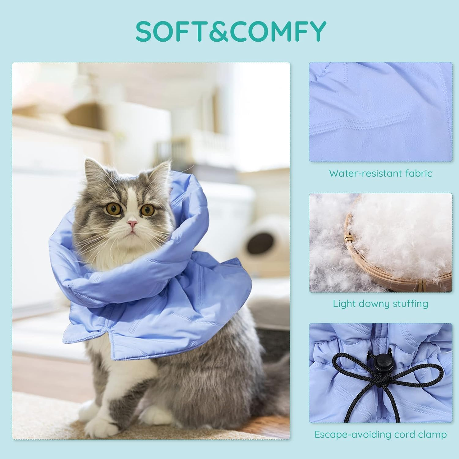 Cat Recovery Collar, Soft Adjustable Cat Cone Alternative, Lightweight Waterproof Fasteners Collars for Cats Kittens Puppies, after Surgery Stop Licking and Daily Use (Blue, M(Neck7.9-13.8")) image number 3
