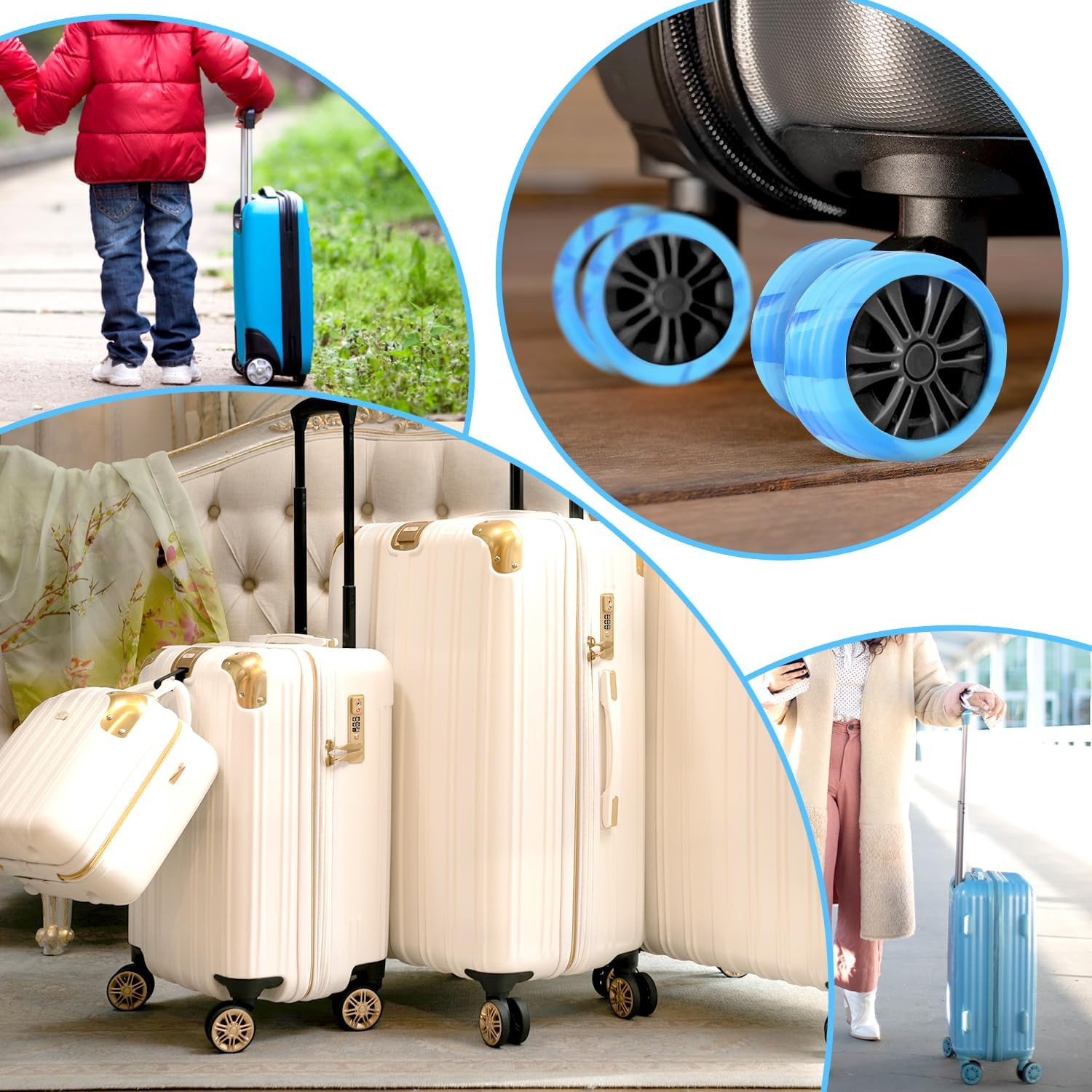 8Pcs Luggage Wheel Covers 4.2X1.5Cm Silicone Luggage Wheel Protector Wheel Covers Accessories Noise Proof for Most 8-Spinner Wheels Suitcase, Blue + Light Blue, 4,2X1,6Cm - Blue + Light Blue image number 4