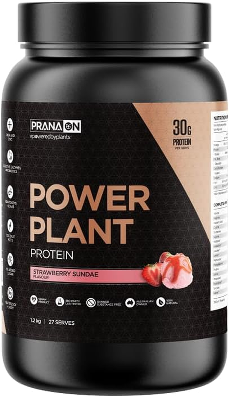 Pranaon Power Plant Protein Strawberry Sundae Flavour Supplement 1.2 Kg image number 2
