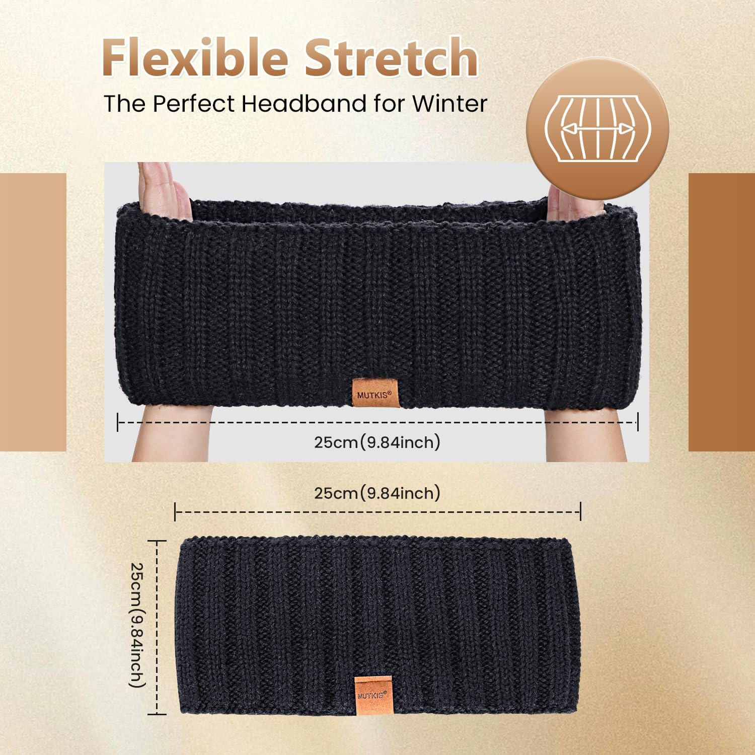 MUTKIS Women'S Winter Headband, Pack of 3, Ear Warmers, Women'S Headband, Wool Knitted Thick with Fleece Lining, Hair Band, Cold Weather Warm Earmuffs (Black + Beige + Dark Grey) image number 2