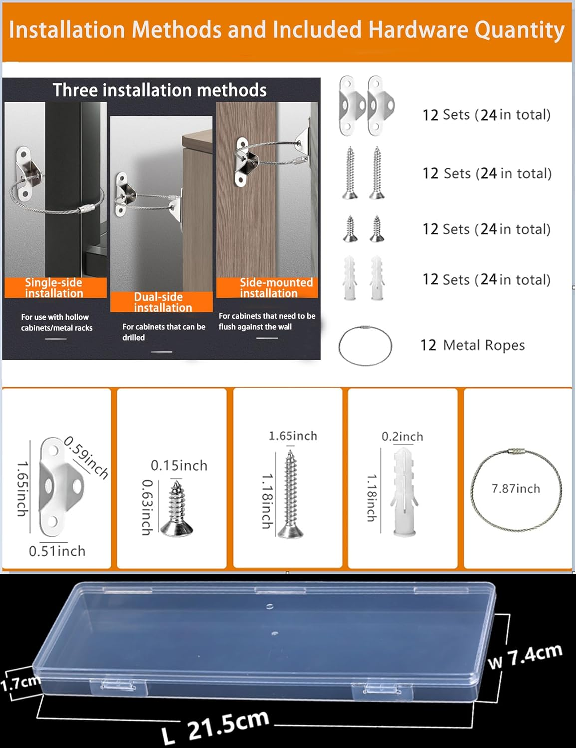 Furniture Wall Anchors 12 Pack, Baby Proof Anchors Stainless Steel anti Tip Furniture Straps, Black Furniture Anchors for Child Safety, Dresser Cabinet Bookshelf Anti-Tip Kit, DEMIBAZ