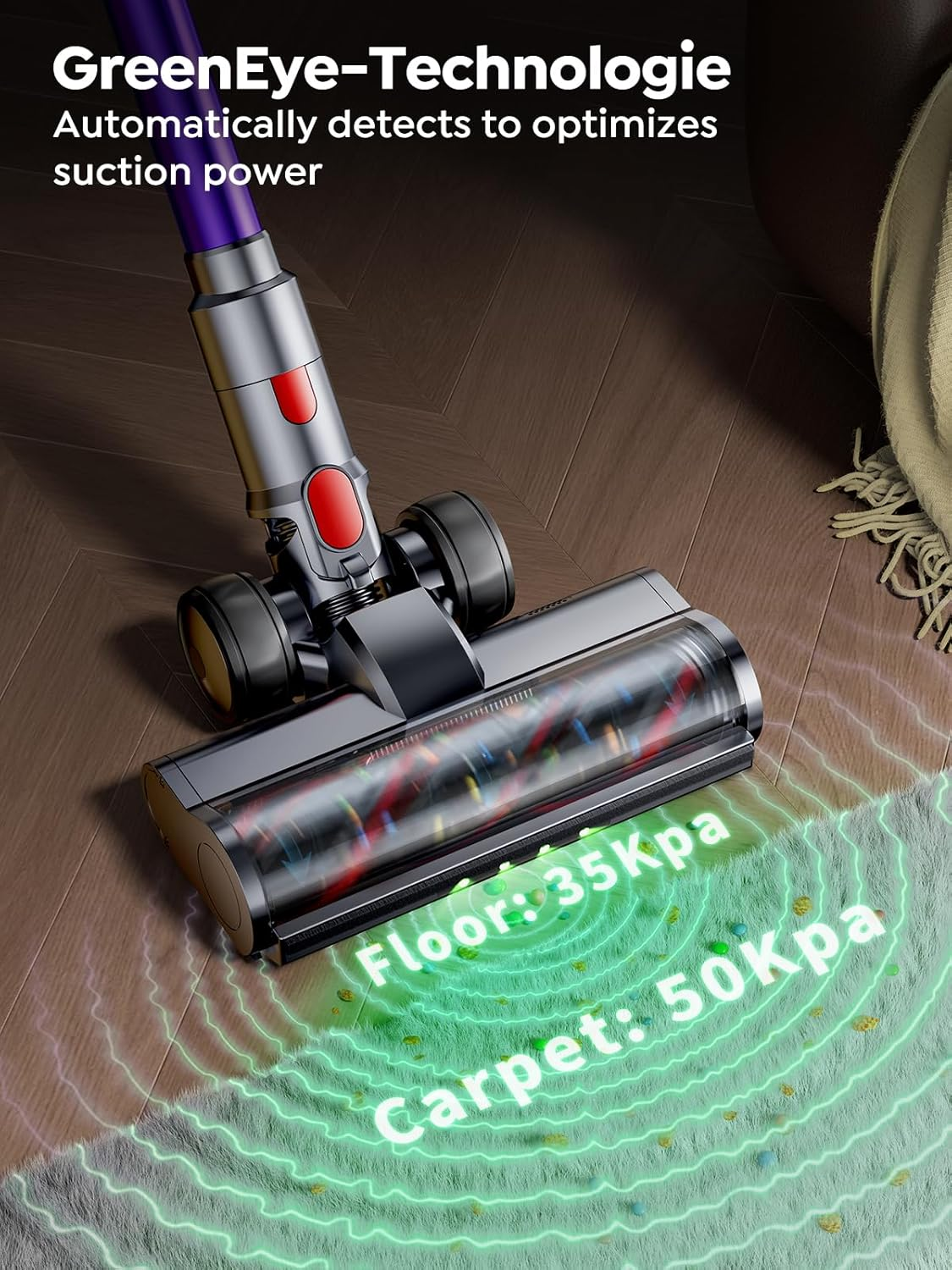 Cordless Vacuum Cleaner, 600W/50KPA 65Min Stick Vacuum, Aroma Function, Self-Stand Vacuum Cleaner with Auto Mode, Wall-Mount Charging, Touchscreen, Anti-Tangle Vacuum for Pet Hair/Hardfloor/Carpet image number 3