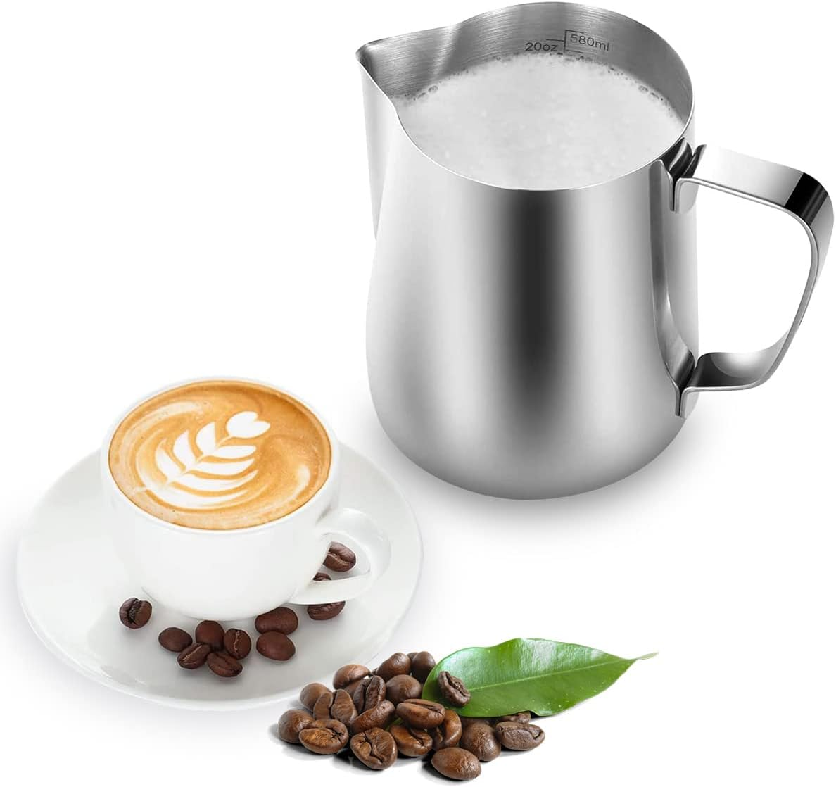 Metal Milk Frothing Jug 20Oz/600Ml Milk Frothing Pitcher with Decorating Art Pen Stainless Steel Steaming Measurements inside for Espresso Machine Coffee Foam Making Cappuccino Latte image number 6