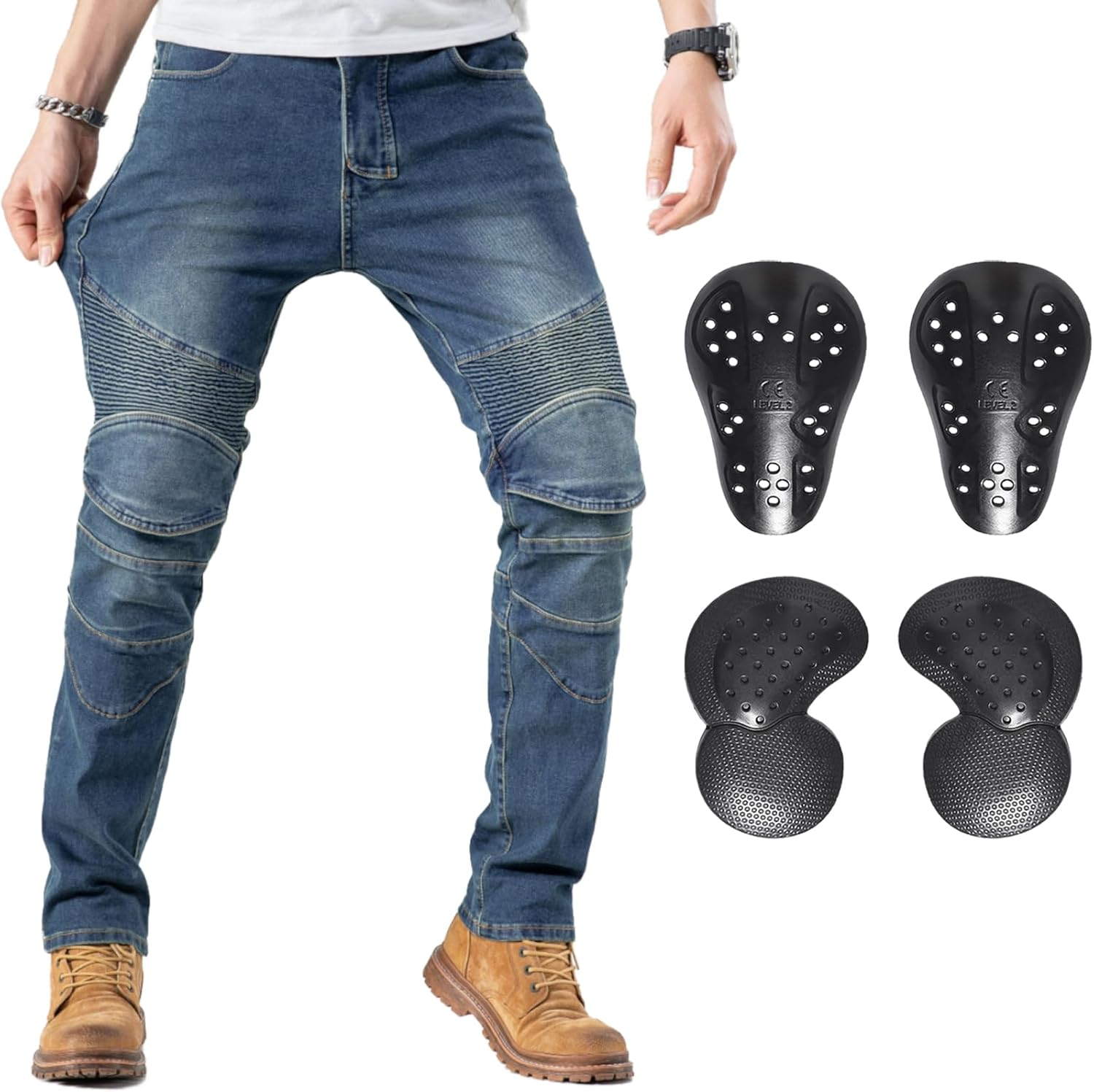 Ctbqitom Men'S Motorcycle Pants Motocross Riding Jeans Adventure Motorbike Pants with Knee and Hip CE Armor Protector Pads
