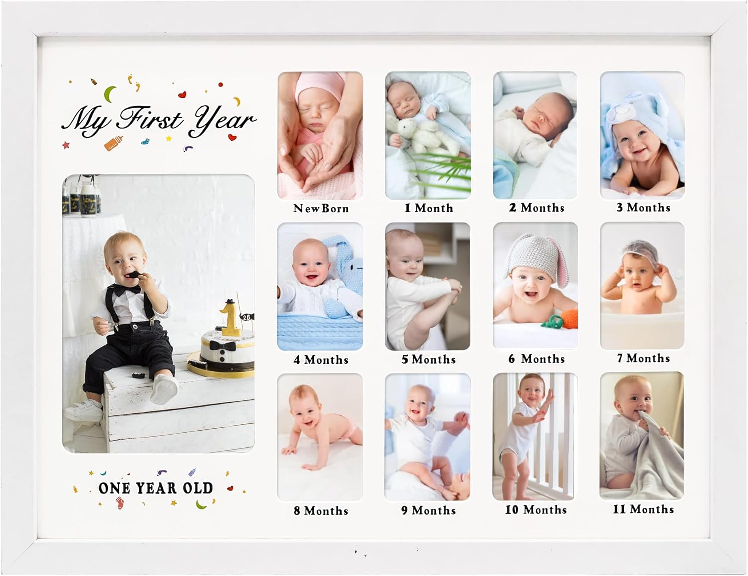 Gmframes Baby First Years Photo Frames 12 Month Picture Frame 12 * 16 for Holds (1) 5X7 & (12) 2X3 Wallet Size Photos White image number 3
