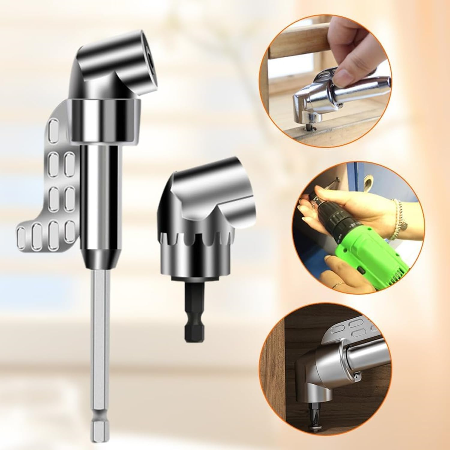 1Set 105 Degree Right Angle Drill Adapter,Corner Tool Screw Hub with Multi-Function Bend Screwdriver Bit, 1/4" Hex Shank Driver Angle Drill Attachment for Screwdriver Drill, 360&deg; Rotatable (Black) image number 6