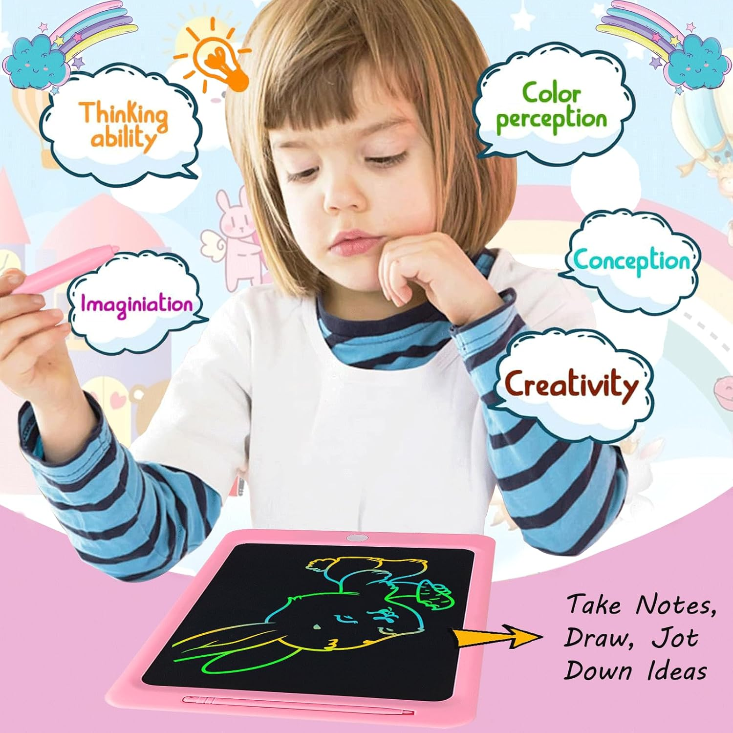 Toys for Girls,Lcd Writing Tablet 12Inch,Colorful Doodle Board Electronic Drawing Tablet for Kids Age 3-8 Years Christmas Birthday Gifts Travel Essentials,Pink image number 2