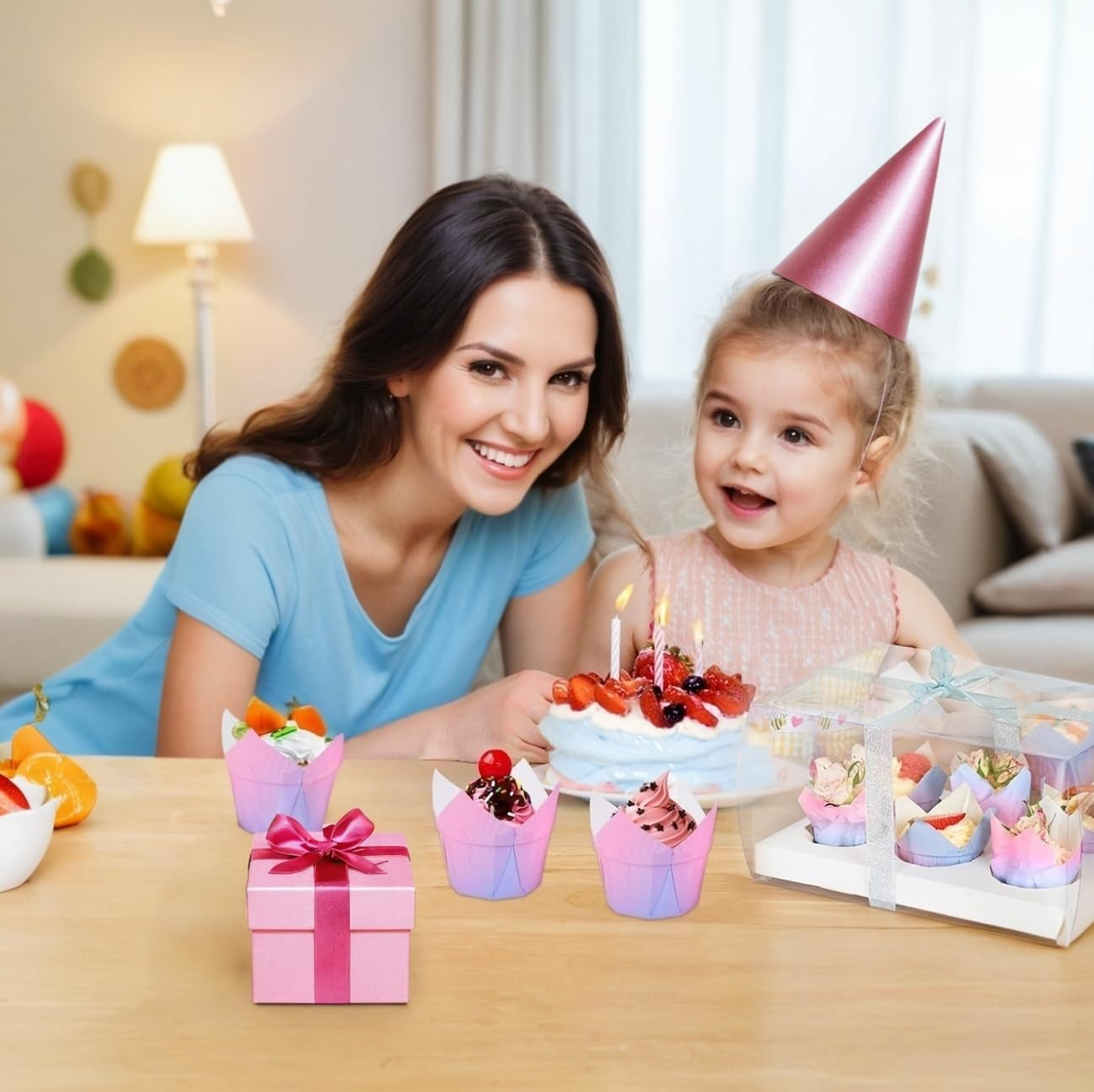 100 Pack Tulip Baking Cups for Weddings Birthdays Baby Showers - Decorative Paper Cupcake Liners for Special Occasions - Pastry Wrappers for Muffins and Cupcakes image number 2