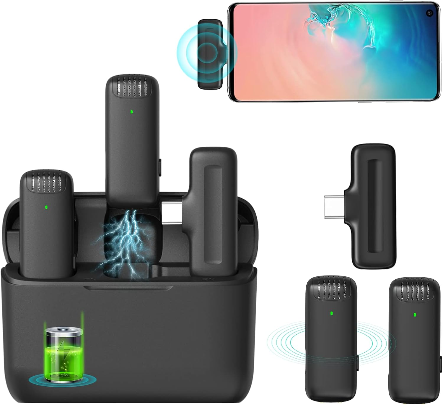 ULANZI J12 Wireless Lavalier Microphone for Typec Phone Iphone15 Iphone16, 2-In-1 Plug-Play Mic with Charging Case for Phone Video Recording Interview Youtubers Vloggers, 65Ft Transmission Range image number 6