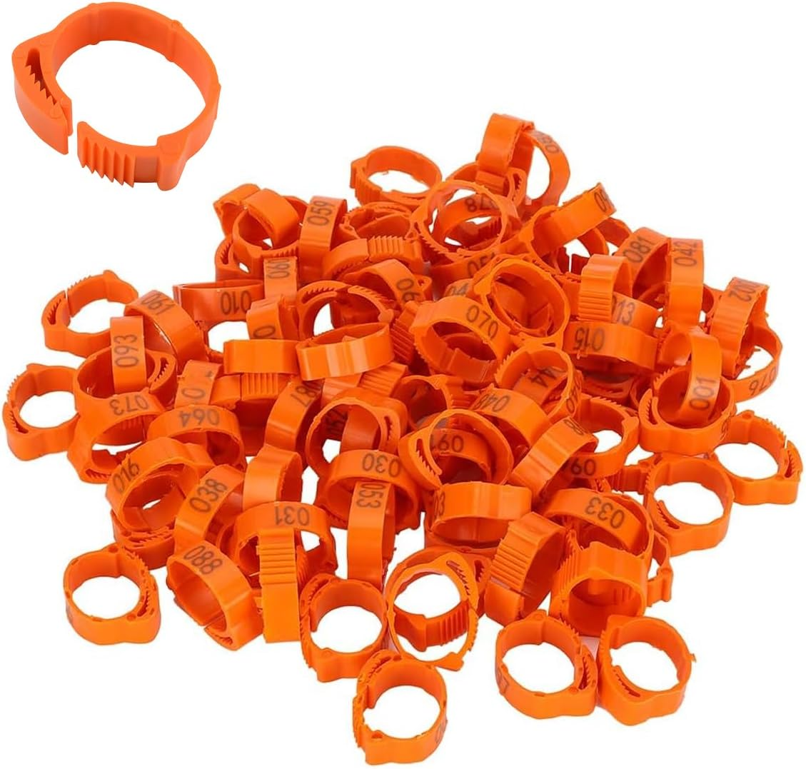 AIMALL 100Pcs Adjustable Numbered Poultry Leg Rings 001&ndash;100 Snap Lock ID Bands 0.71&ndash;1.02In for Chicken Duck Goose Pigeon Lightweight Plastic Bird Tags