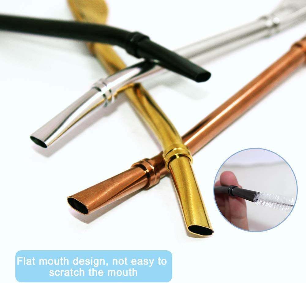 4 Pcs Premium Spoons Bombillas Yerba Mate Straw, SENHAI Drinking Stirring Spoon Head Filter Straws with 2 Cleaning Brushes- 6.1", 4 Colors