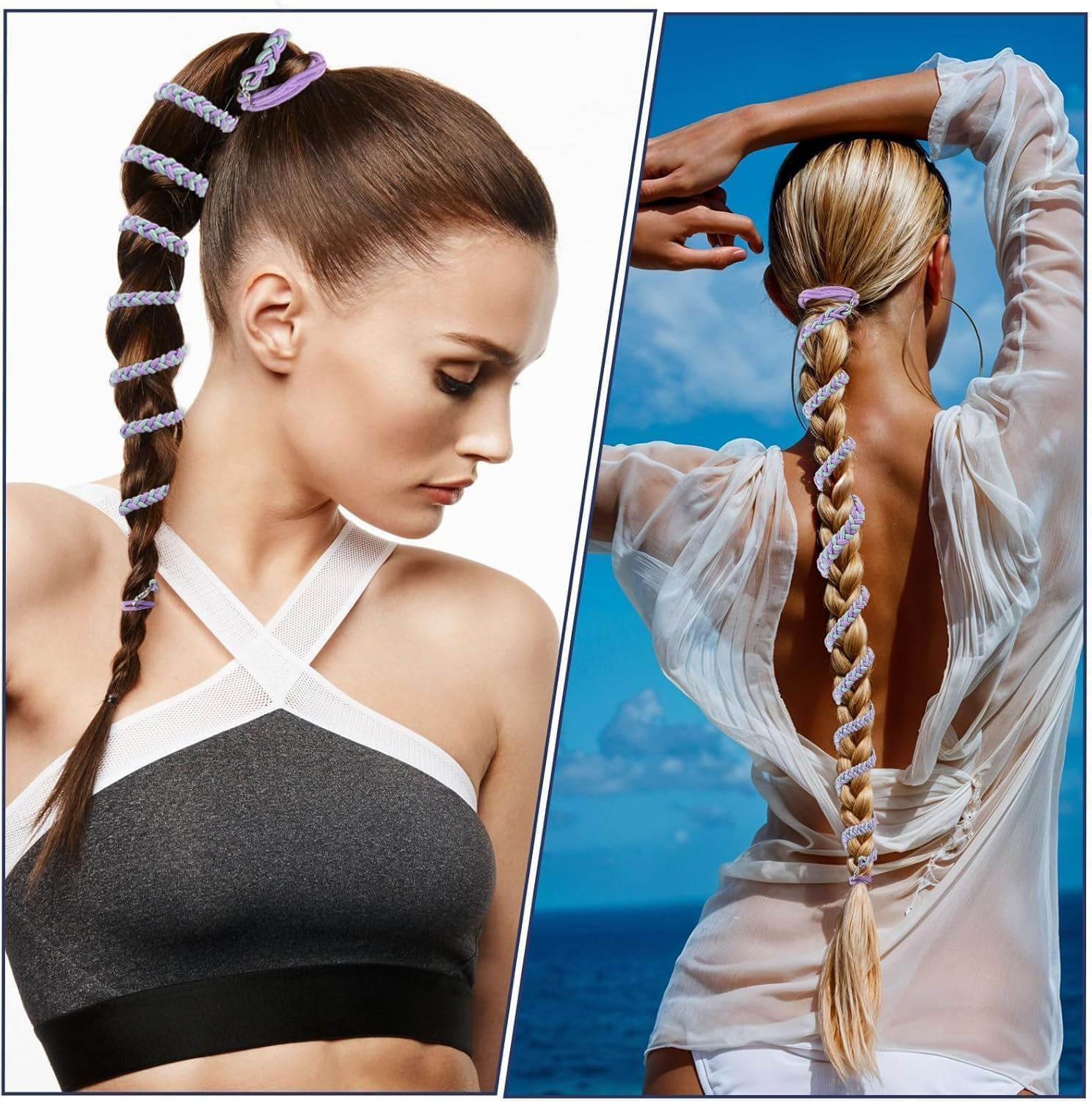 Wrap around Spiral Hair Ties for Sport, 4Pcs Spiral Hair Tie Sports Ponytail Holders, Sports Spiral Hair Ties Elastic Braided Ponytail Holders for Women image number 3