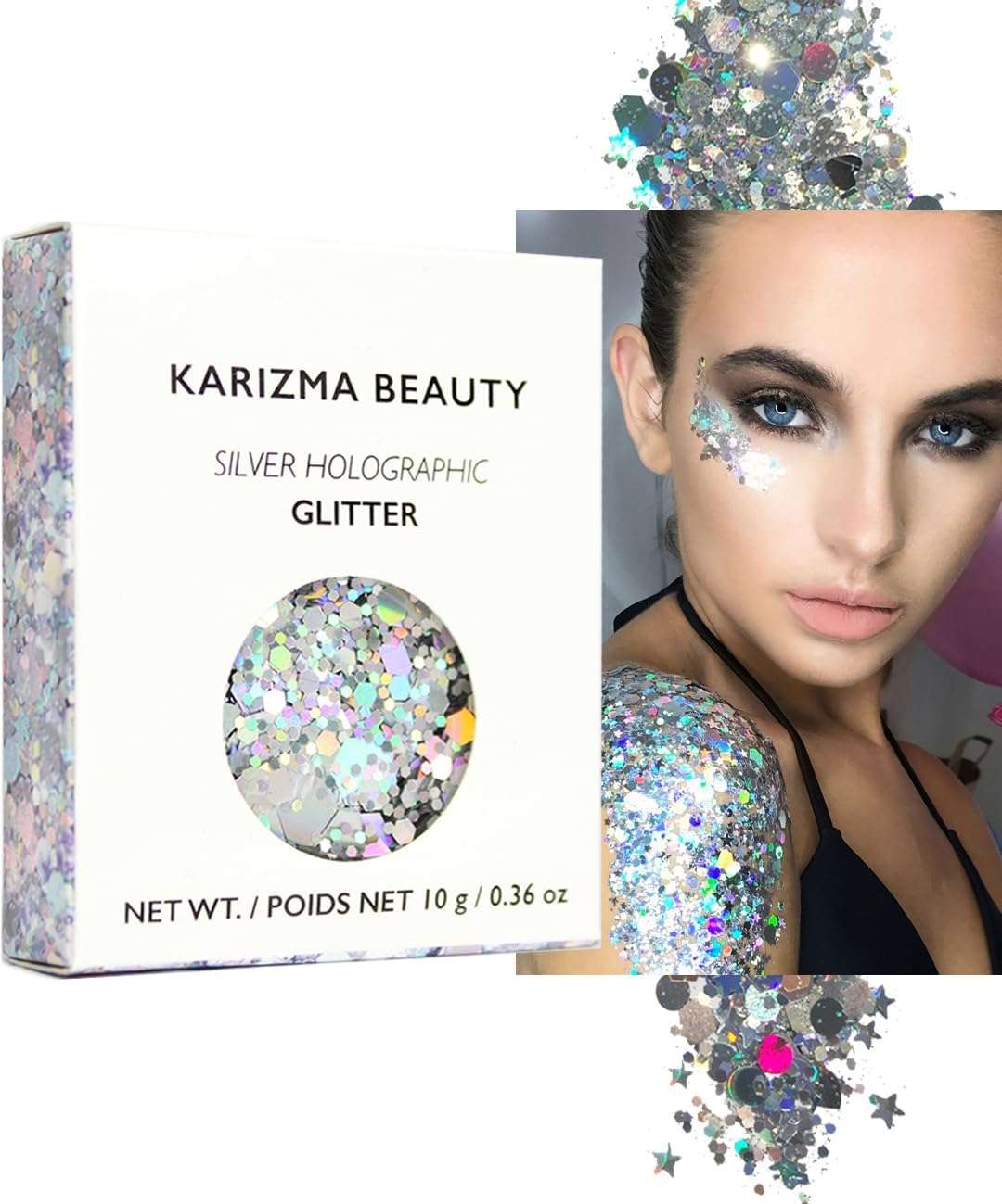 KARIZMA Silver Holographic Chunky Glitter Festival Glitter Face image number 4
