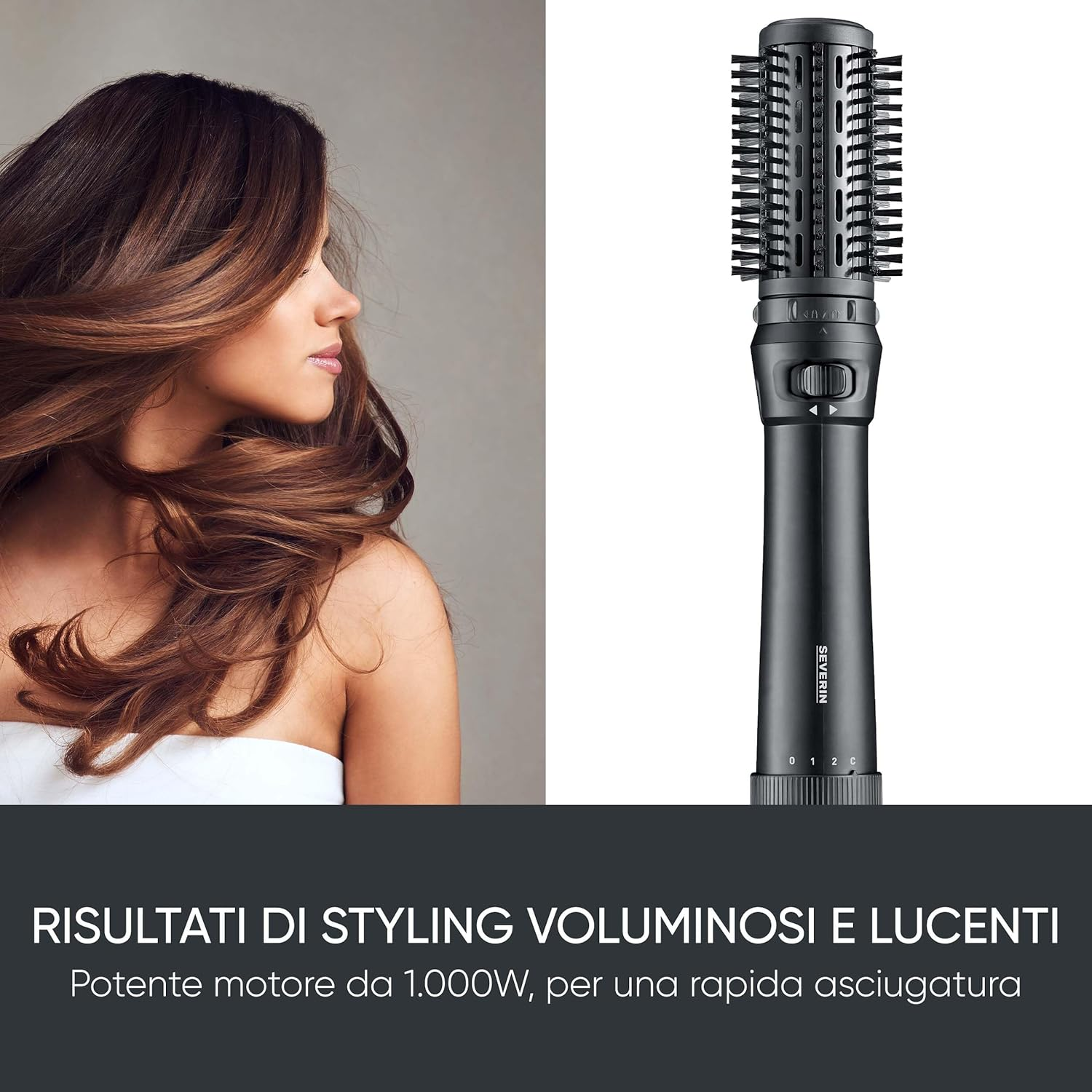 SEVERIN Rotating Blower Brush with 360 Degree Swivel Cable Electric Brush Ceramic Keratin Coating for Healthy and Shiny Hair 1000W Black WL 0241 image number 2