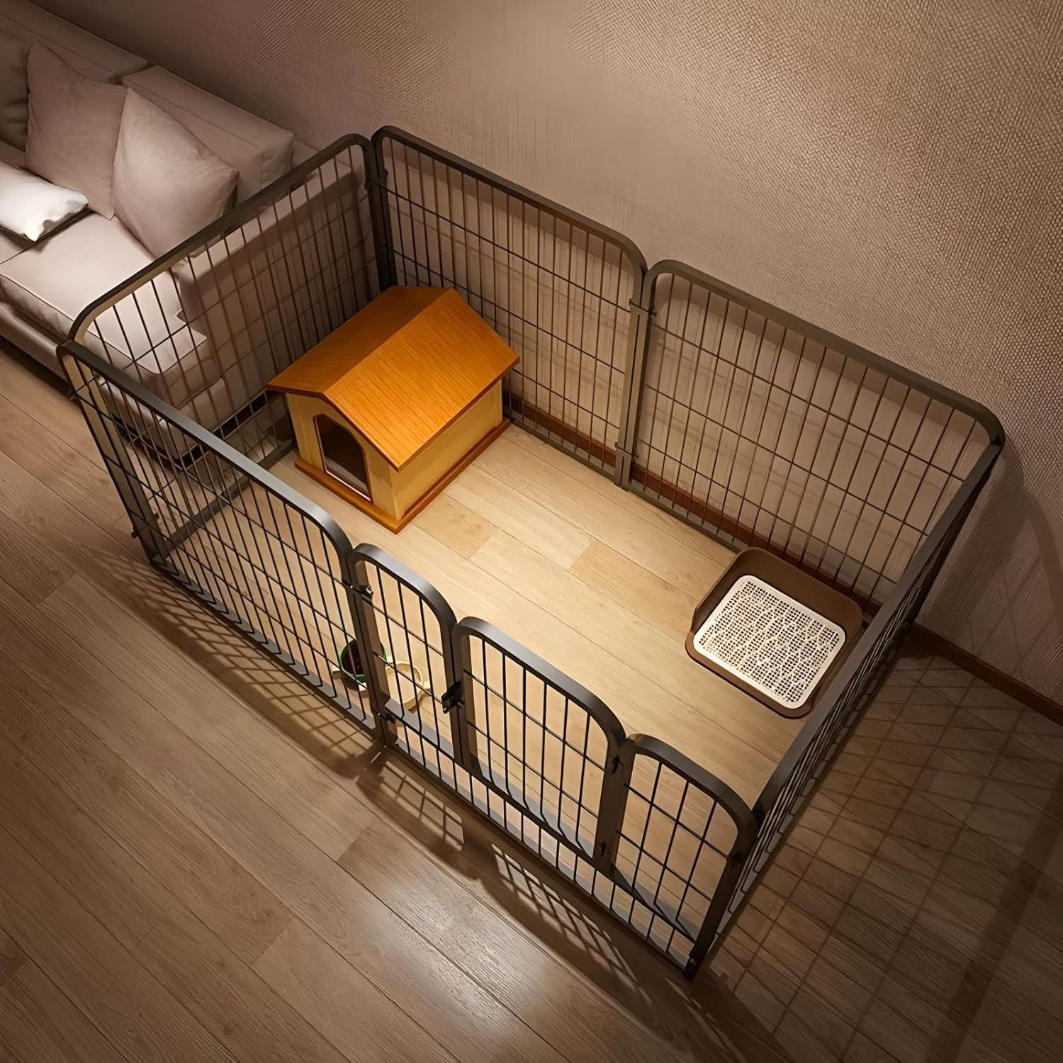 Metal Dog Playpen,6-Panel 24" Pet Playpen with Door,With Door Anti-Rust Exercise Fence,Indoor/Outdoor Dog Pen for Small and Medium Dogs Play,Foldable (Black)