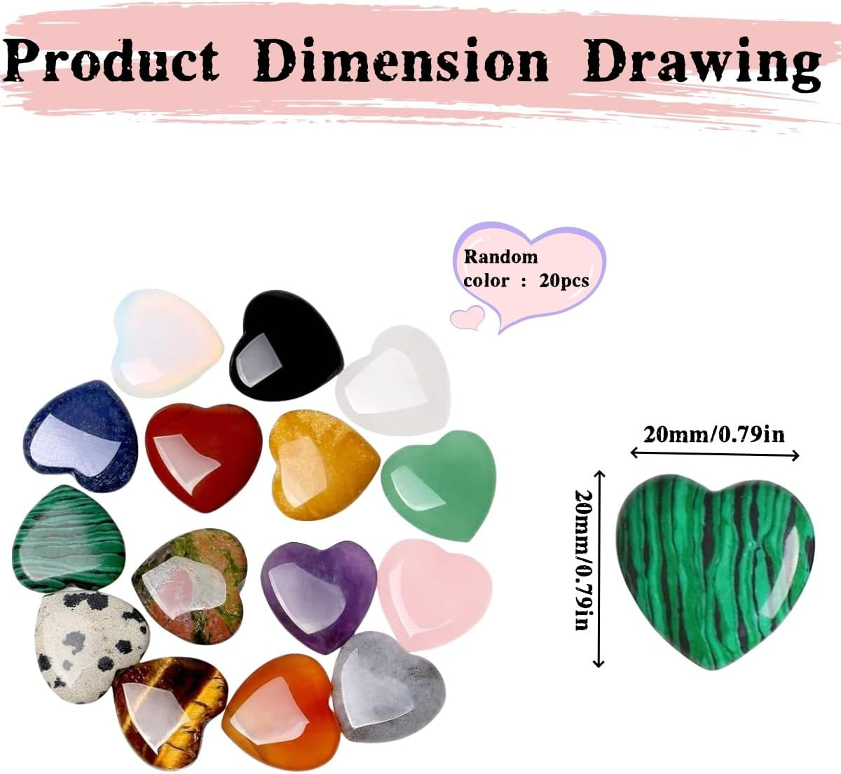 Heart-Shaped Worry Stone Colored Gemstone Crystal Meditation, Random Pattern Heart-Shaped Pocket Polished Gemstone Heart Treatment Crystal Gift Chakra Reiki Yoga Meditation to Relieve Anxiety and Stress 20 Pieces image number 5