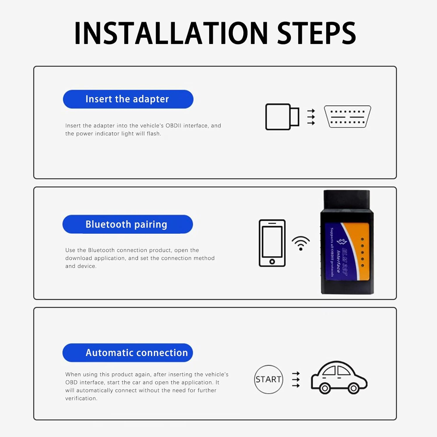 OBD2 Scanner BLUETOOTH ELM327 OBDII Car Diagnostic Scan Tool Engine Fault Code Reader - Professional OBD2 Scanner Bluetooth Device for Iphone Ipad Android,Car Diagnostic Tool with App Support image number 3