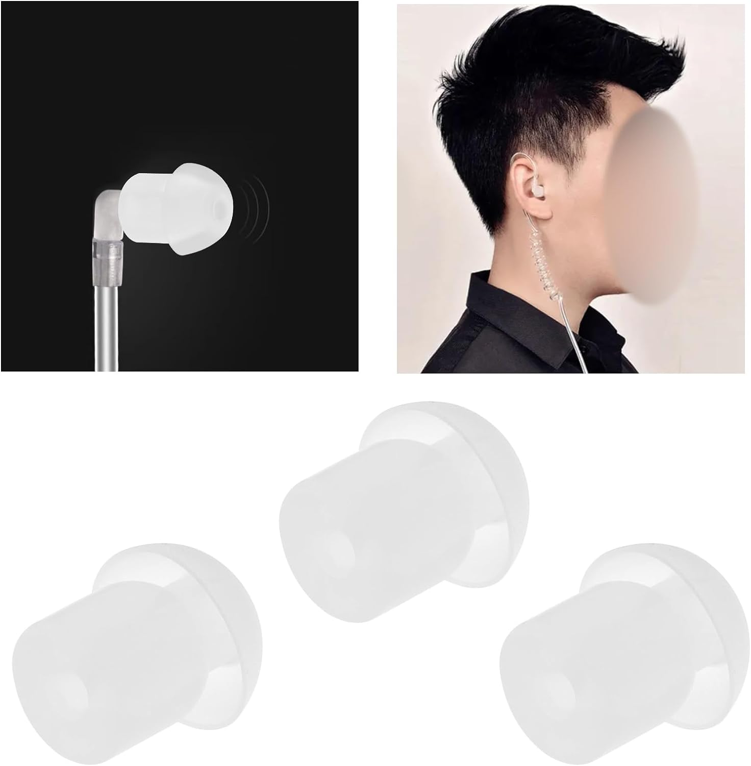 SING F LTD Replacement Silicone Earbud Ear Tips Compatible with Motorola Compatible with Kenwood Two Way Radio Talkie Walkie Air Tube Earpiece 10PCS Black & 10PCS White image number 3