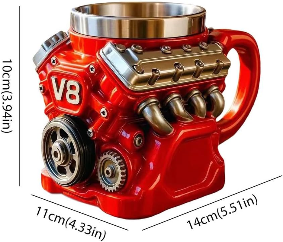 Retro Engine Coffee Mug, V8 Engines Stainless Steel Cup, 3D Mechanical Coffee Cup, Personalized Double Wall Insulation Car Mugs with Handle Perfect for Father'S Day, Christmas, Husband,Car Enthusiast image number 1