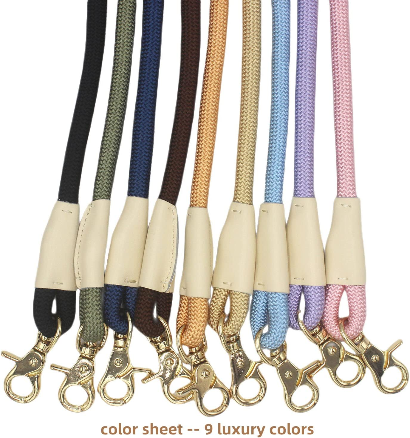 Lucpawz Lobster Snap Pet Leash 5FT, Special Strong Nylon Rope Dog Leash, Solid Color Rope Dog Lead for All Breeds (Gold, 5Ft *10Mm)