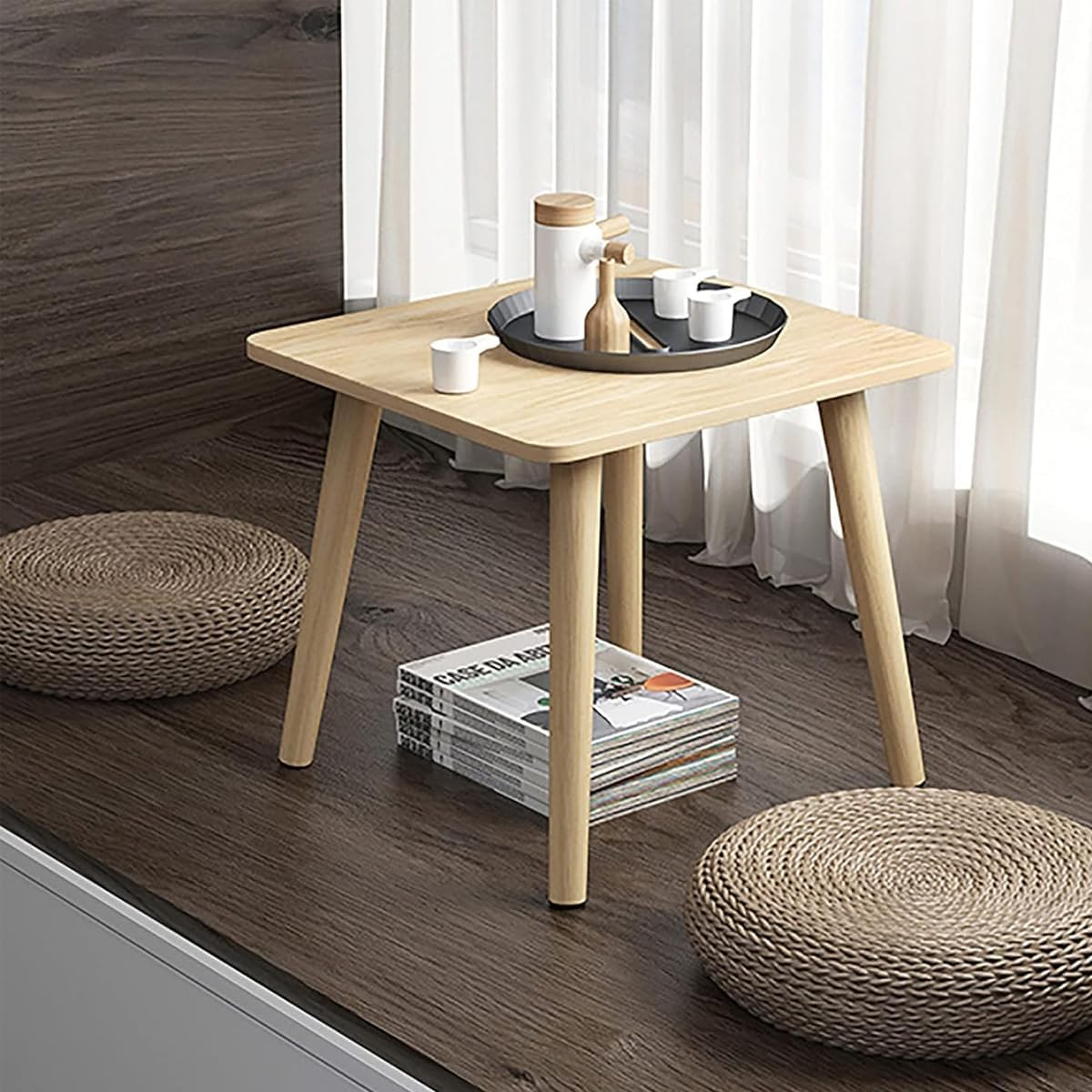 AIMALL Bay Window Small Coffee Table 15.7 X 15.7 X 11.8 Inches Light Luxury Simple Modern Small Apartment Furniture for Living Room, Bedroom, Balcony, Solid Wood Design image number 3
