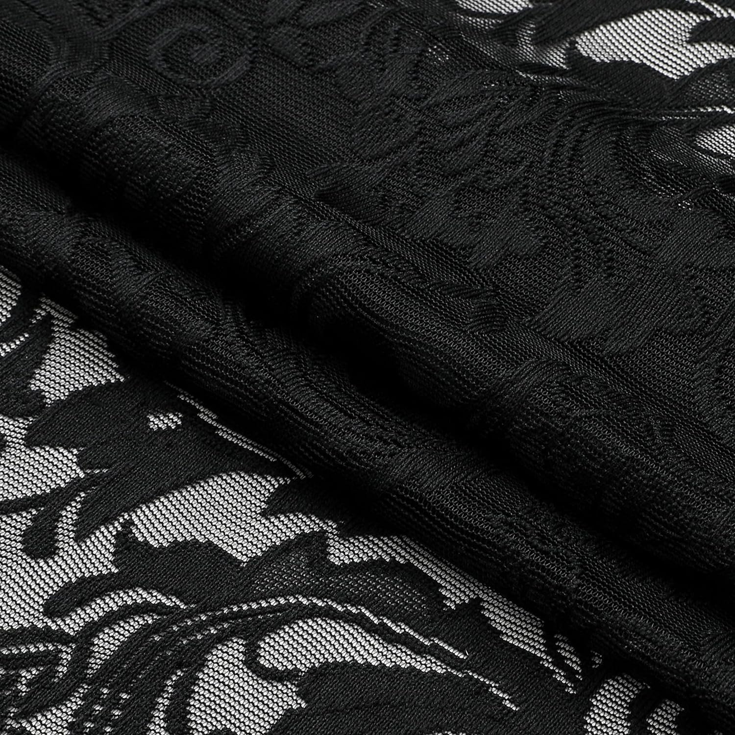 Bujasso Black Sheer Lace Curtains 84 Inch Vintage Floral Sheer Gothic Curtain Panels for Living Room Bedroom Luxury Light Filtering Drapes Black Window Treatment Sets Rod Pocket 2 Panels 54" Wx84 L image number 4