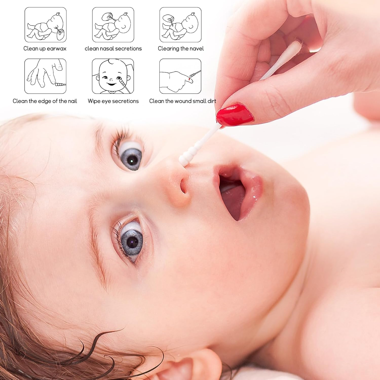 Baby Cotton Swabs in Cat Paw Case &ndash; 200Pcs Dual-Ended Ear Swabs with Scoop & Spiral Tips, Safe & Gentle for Infant Ear and Nose Cleaning, Orange