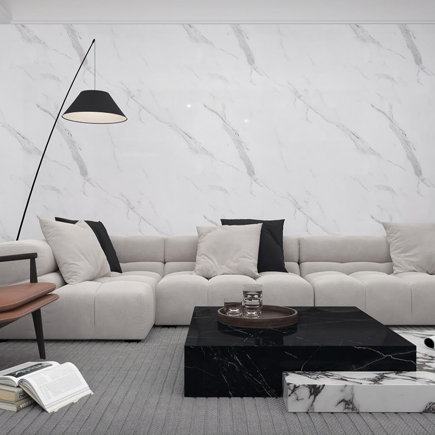 40Cmx3M White Marble Peel and Stick Wallpaper 3D Faux Granite Glossy Contact Paper Self Adhesive Removable Waterproof Kitchen Vinyl Wrap for Cabinets Modern Stick on Wallpaper Furniture Countertop DIY image number 3