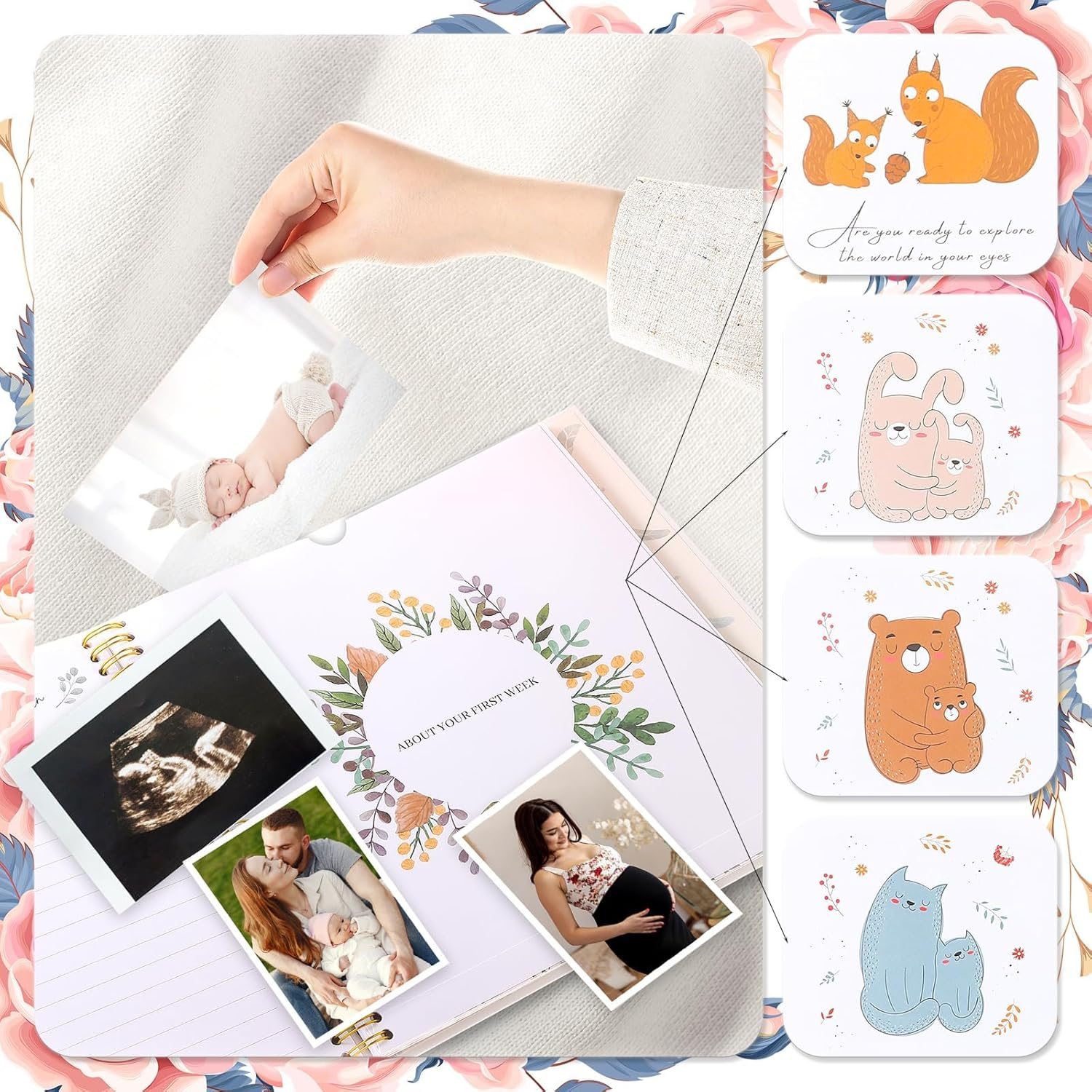 Baby Memory Book First 5 Years Journal, Unisex Animal Keepsake to Log New Born 1St Milestone, Parent Scrapbook Journal, Baby Photo Albums, Scrapbook Album (Bird) image number 5