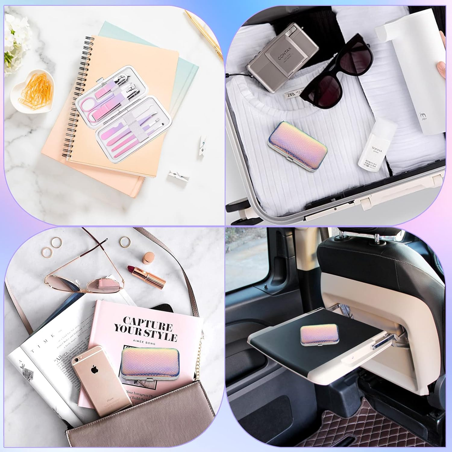 Aceoce Women Nail Clippers Professional Manicure Pedicure Kit Stainless Steel Nail Cutters Grooming Kit Personal Care Tools with Travel Case Gradual Purple image number 6