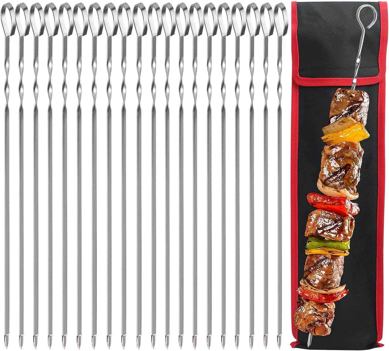 Skewers for Kabobs, 16" Metal Kebab Skewers for Grilling Flat Long Stainless Steel Kabob Skewers Sticks, 20 Pack, Reusable Grill Shish BBQ Barbecue Skewers for Meat Chicken Vegetable Shrimp image number 1