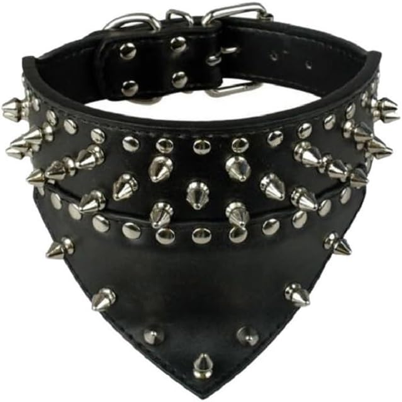 Width Bandana Style Scarf Leather Dog Collar, Spiked Studded Fit Dalmatian Pit Bull Terrier (Black, One Size(56 * 5CM)) image number 2