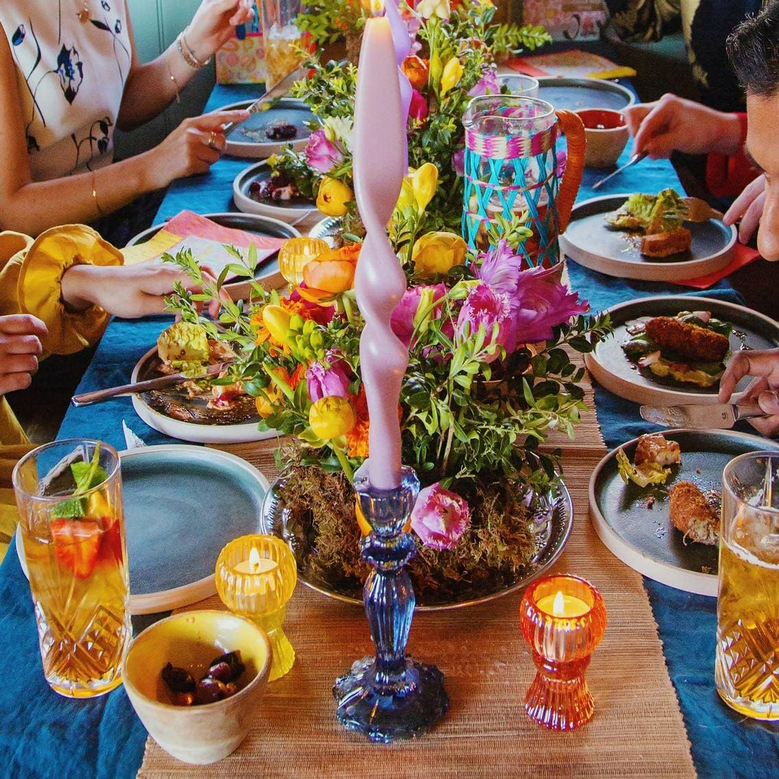 Talking Tables, Navy Glass Candlestick Holder | Taper Candle Stand for Indoor or Outdoor, Elegant Christmas Table Decorations or Home D&eacute;cor, Dinner Party, Birthday, Wedding