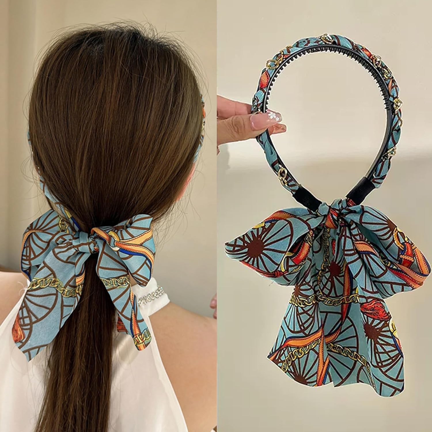 KASESSS 2 Pcs Headbands for Women'S Hair, Fashion Head Band, Toothed Head Bands Adult Women with Long Ribbon Fabric Headband Non-Slip Hair Accessories for Women for Outdoor Wedding Daily Wear image number 1